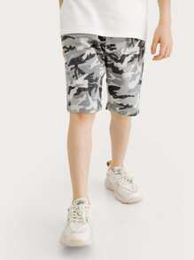 Niños Shorts con estampado de camuflaje de cintura con cordón - Multicolor - Ver 5