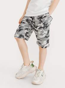 Niños Shorts con estampado de camuflaje de cintura con cordón - Multicolor - Ver 6