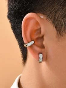 Cuff de oreja de decoración de circonita cúbica para hombres de moda y populares para fiesta y para una apariencia elegante - Plateado - Ver 1