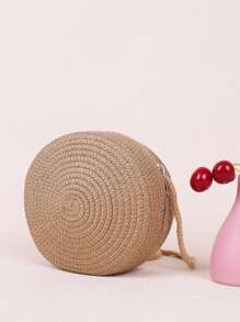 Mini Sunflower Decor Straw Bag,Perfect For Summer Beach Travel Vacation - Khaki - View 2