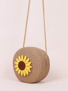 Mini Sunflower Decor Straw Bag,Perfect For Summer Beach Travel Vacation - Khaki - View 5