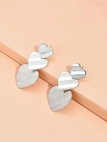 Pendientes largos con corazón - Plateado - Ver 3