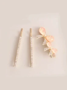 3 piezas Horquilla con diamante de imitación & con diseño de lazo - Multicolor - Ver 3