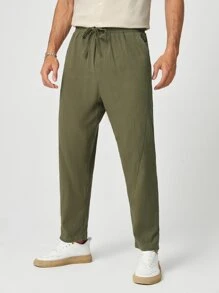 Manfinity NXTstreet Men Cotton Tie Waist Trousers - Army Green - View 1