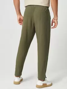 Manfinity NXTstreet Men Cotton Tie Waist Trousers - Army Green - View 2