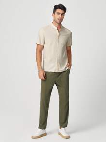 Manfinity NXTstreet Men Cotton Tie Waist Trousers - Army Green - View 4