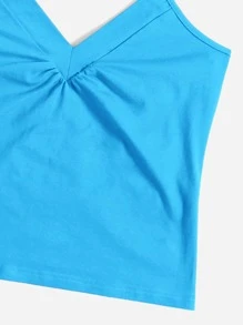 SHEIN EZwear Top halter unicolor con diseño fruncido - Azul menta - Ver 5