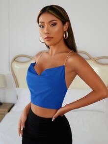 SHEIN BAE Cowl Neck Rhinestone Cami Top - Blue - View 3