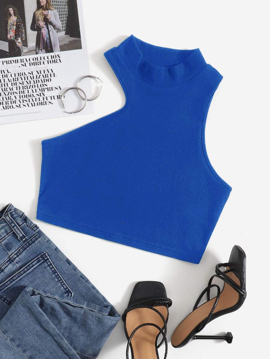 SHEIN Top de cuello redondo asimétrico - azul real - Ver 1