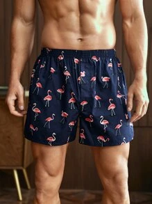 Hombres Shorts de dormir con estampado de flamenco - Azul Marino - Ver 3