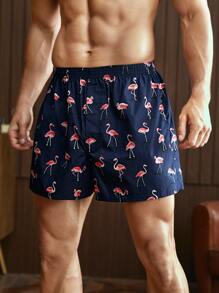 Hombres Shorts de dormir con estampado de flamenco - Azul Marino - Ver 4