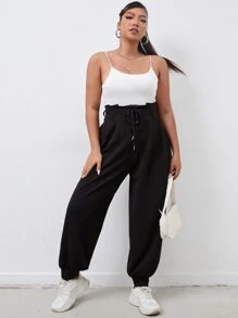 Flirla Quần Plus Size Ren lên Thùa khuyết màu trơn Giải trí - màu đen - Xem 6