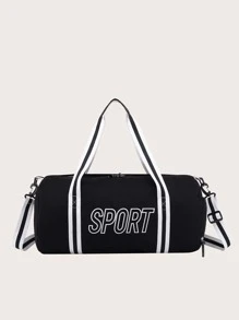 Striped & Letter Graphic Training Bag Travel Bag - Black - View 1