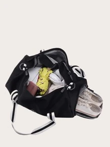 Striped & Letter Graphic Training Bag Travel Bag - Black - View 2