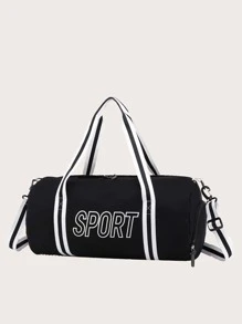 Striped & Letter Graphic Training Bag Travel Bag - Black - View 3