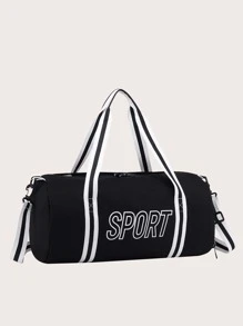 Striped & Letter Graphic Training Bag Travel Bag - Black - View 4