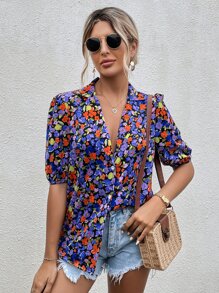 Chiquease Allover Floral Print Puff Sleeve Shirt - Multicolor - View 5