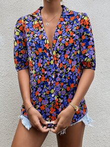 Chiquease Allover Floral Print Puff Sleeve Shirt - Multicolor - View 6