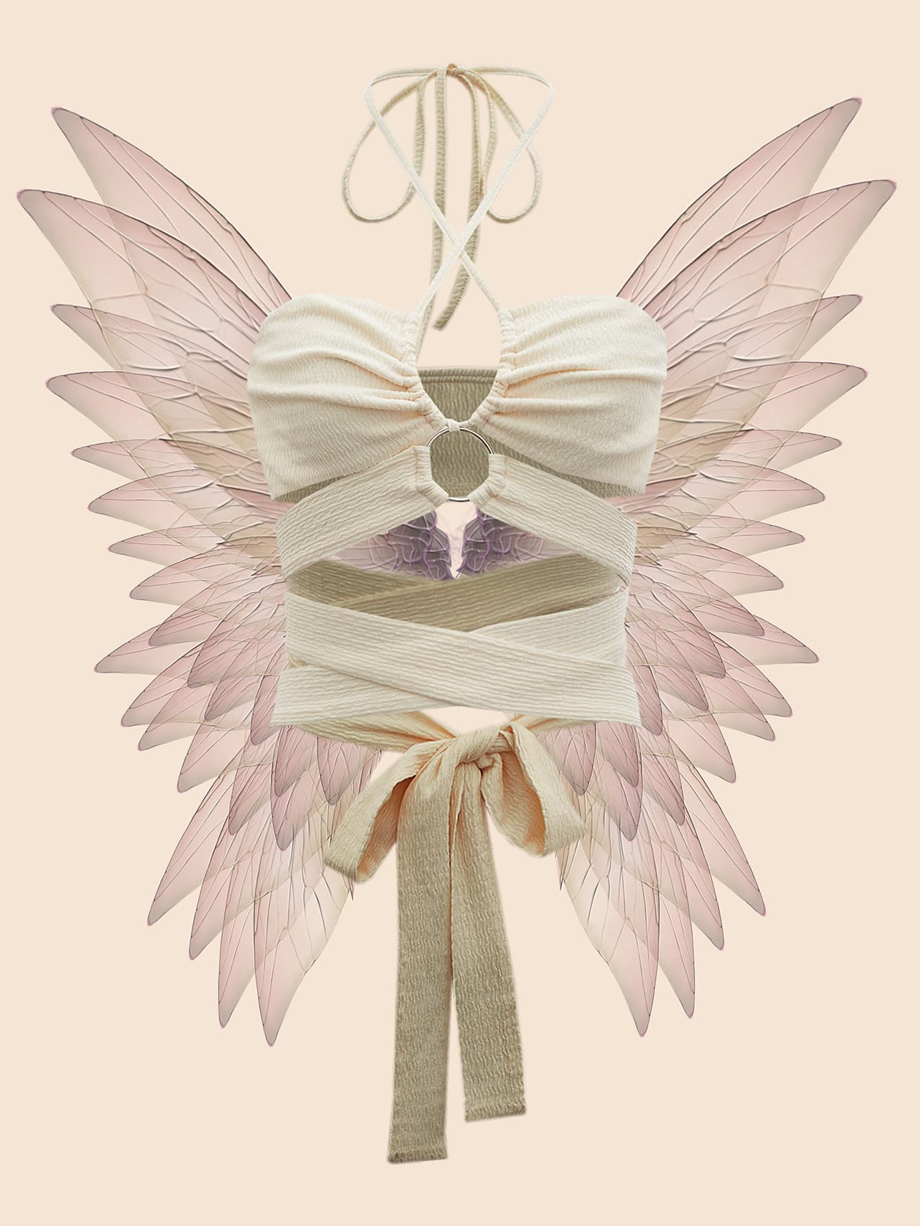 SHEIN ICON Cut Out Crisscross Tie Backless Halter Top - Beige - View 1
