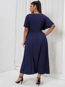 SHEIN Unity Vestido de manga mariposa de muslo con abertura - Azul Marino - Ver 2