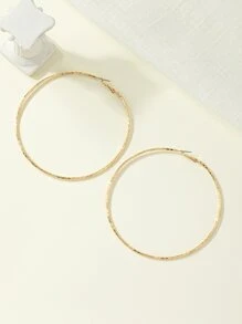 Texture Metal Hoop Earrings - Yellow Gold - View 2
