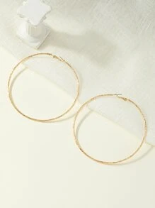 Texture Metal Hoop Earrings - Yellow Gold - View 4