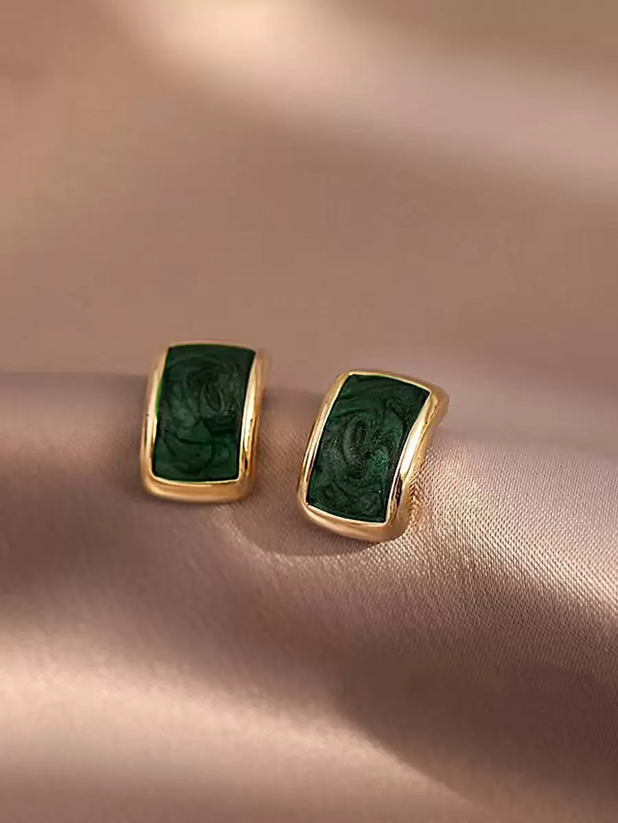 Pendientes de botón geométricos - Verde - Ver 1