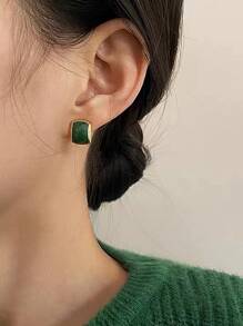 Pendientes de botón geométricos - Verde - Ver 2