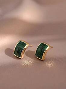 Pendientes de botón geométricos - Verde - Ver 3