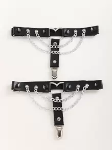 2 cái Heart Decor Garter Belt - màu đen - Xem 2