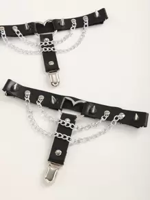 2 cái Heart Decor Garter Belt - màu đen - Xem 3