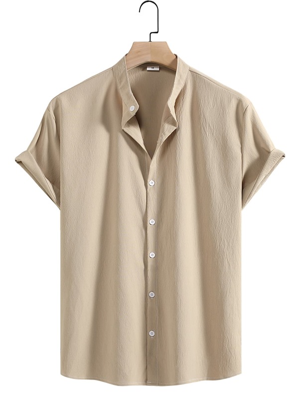 Manfinity Homme 男士纯色纽扣都市纯色短袖衬衫，适合丈夫