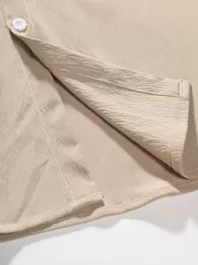 Manfinity Homme Camisa de manga corta sólida y urbana con botones para hombre, para el esposo - Caqui - Ver 4