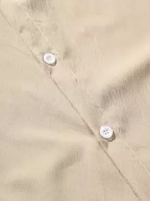 Manfinity Homme Camisa de manga corta sólida y urbana con botones para hombre, para el esposo - Caqui - Ver 5