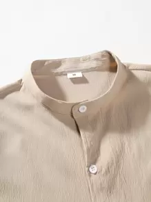 Manfinity Homme Camisa de manga corta sólida y urbana con botones para hombre, para el esposo - Caqui - Ver 6