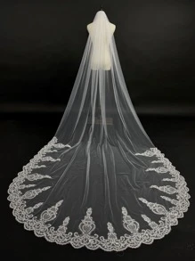 1pc 3M Long Bridal Wedding Veil With Metal Comb, Mori Style For Bride, Suitable For Wedding, Party, Halloween, Valentine's Day Gift Fall Clothes For Women - Beige - View 1