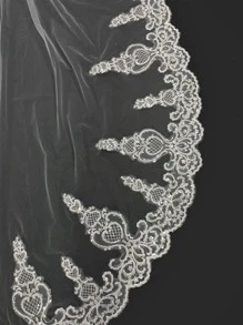 1pc 3M Long Bridal Wedding Veil With Metal Comb, Mori Style For Bride, Suitable For Wedding, Party, Halloween, Valentine's Day Gift Fall Clothes For Women - Beige - View 3