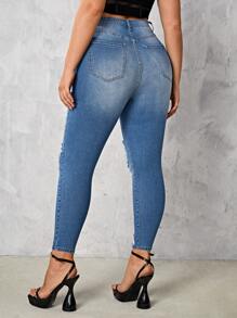 SHEIN Essnce Jeans ajustados desgarro de talle alto