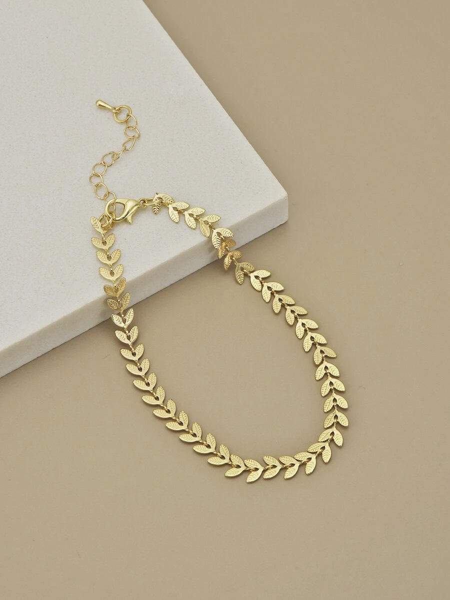 1 件女士简约金属小麦设计海滩脚链 - 金黃色 - 查看 1