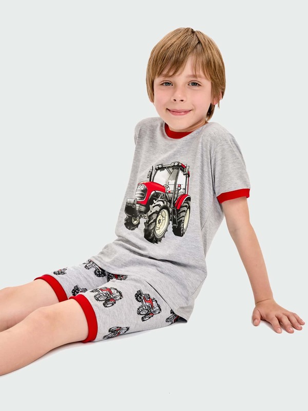 طقم لباس منزلي بجرافيك سيارة رسوم كارتون شريط متباين ضيق اولاد