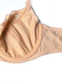 Plus Embroidered Mesh Non-Padded Underwire Bra, Lingerie - Apricot - View 4