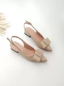 Bow Decor Point Toe Slingback Flats - Apricot - View 1