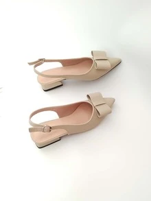 Bow Decor Point Toe Slingback Flats - Apricot - View 4