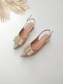 Bow Decor Point Toe Slingback Flats - Apricot - View 5