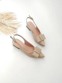 Bow Decor Point Toe Slingback Flats - Apricot - View 7