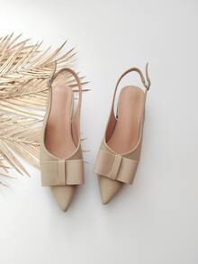 Bow Decor Point Toe Slingback Flats - Apricot - View 8