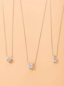 3入組方晶鋯石吊墜項鍊 - 銀色 - 查看 2