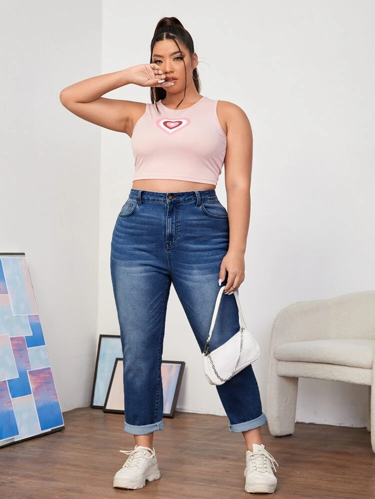 Plus High Waist Mom Fit Jeans