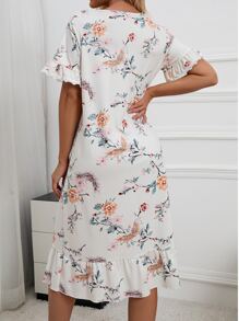 Vestido para dormir con encaje en contraste con estampado floral bajo con fruncido - Multicolor - Ver 2