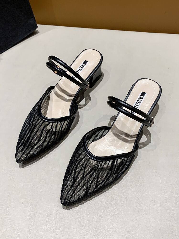 女士時尚高跟鞋鞋帶粗或者透視高跟鞋 - 黑色 - 查看 7